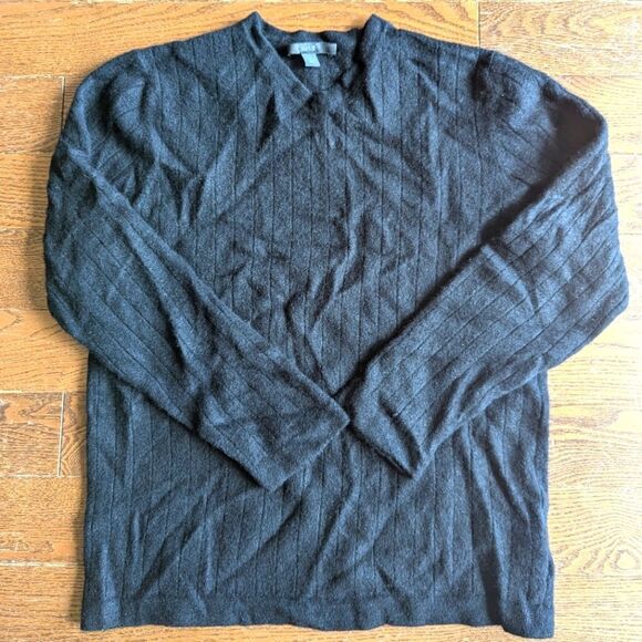 Apt. 9 100% cashmere v-neck black sweater ribbing stripe Men's size Large - Picture 1 of 8